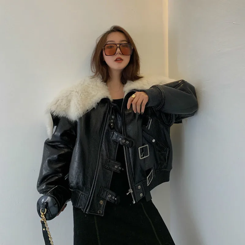 Пальто из искусственного меха женская куртка искусственной кожи осенне зимнее