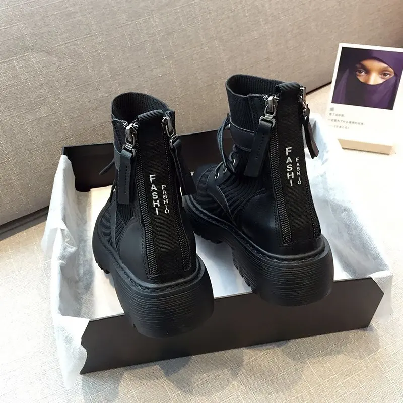 Женские ботинки Модные дышащие высокие эластичные вязаные сапоги с толстой