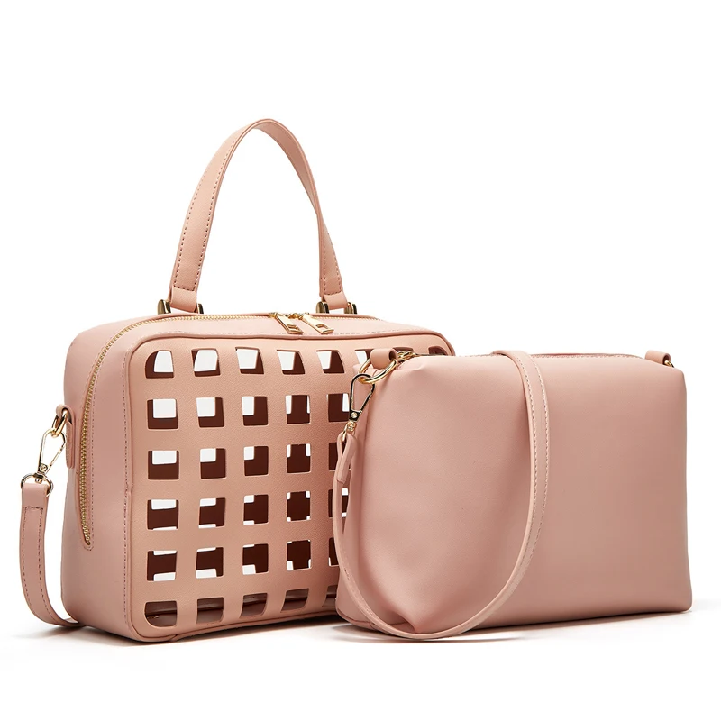 

Fashion Hollow Out Summer Beach Bag for Women PU Leather Solid Color Crossbody Bag Top-Handle Handbag Purse with Zipper Clutch