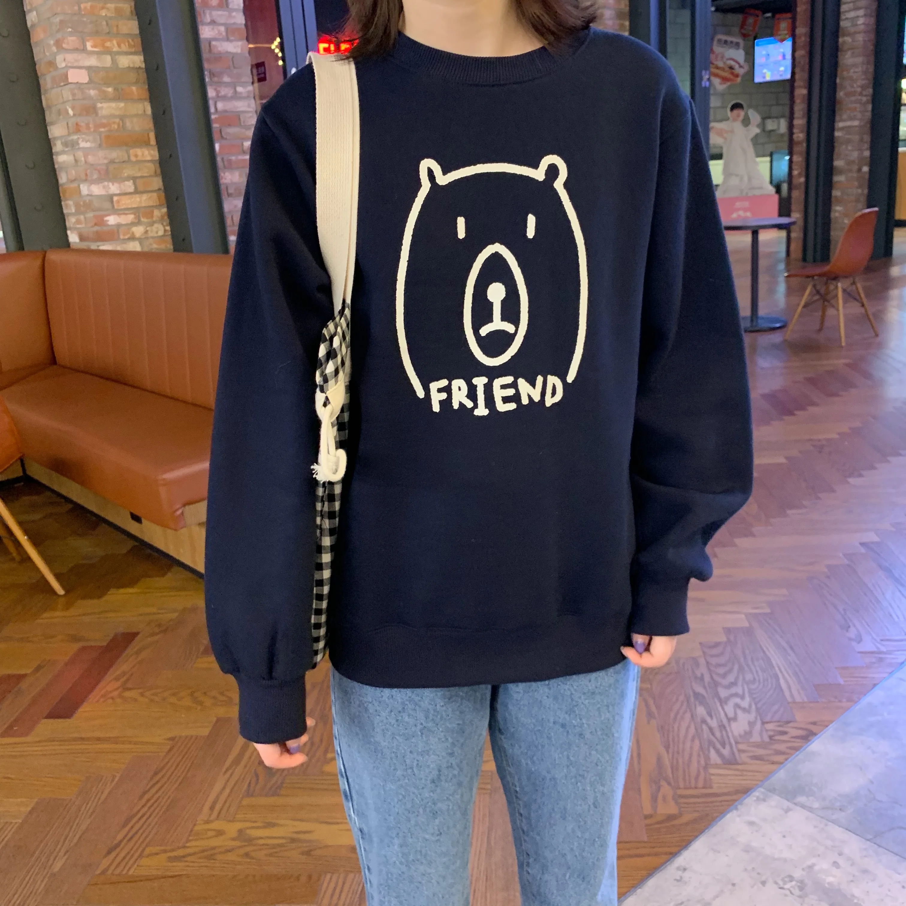 Женский свитшот с мультяшным принтом yupmisaga пуловер длинными рукавами свободная