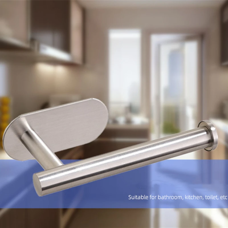 

Household Toilet Roll Holder Self Adhesive Paper Holder Bathroom Stick Wall Mounted Stainless Steel Kitchen Towel Storage Holder