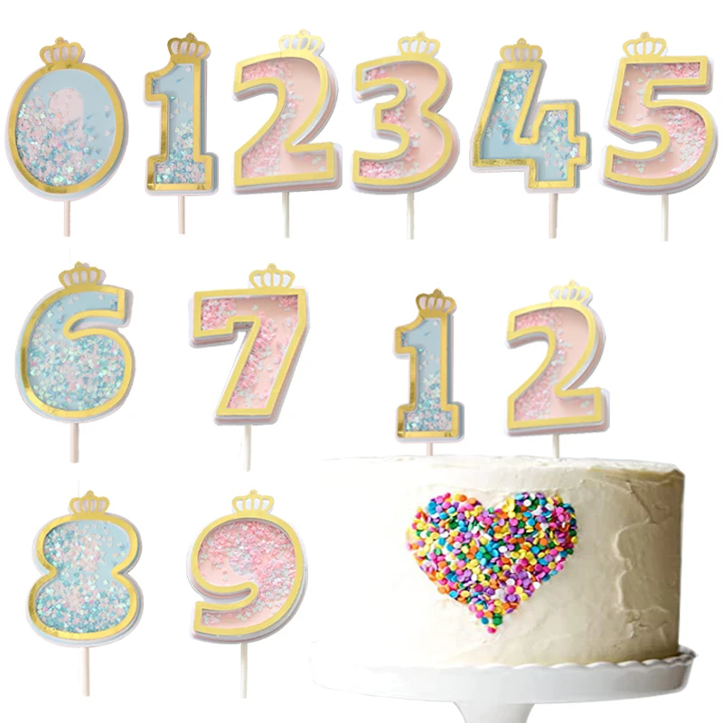 

1pcs Sequin Number Cake Top Birthday Age Pink Blue Girl Boy Baby Shower Birthday Wedding Supplies Decoration