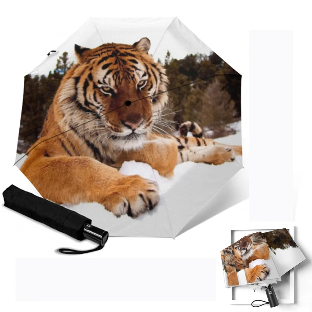 Полностью автоматический зонт с принтом Тигра для девушек женщин дам компактный