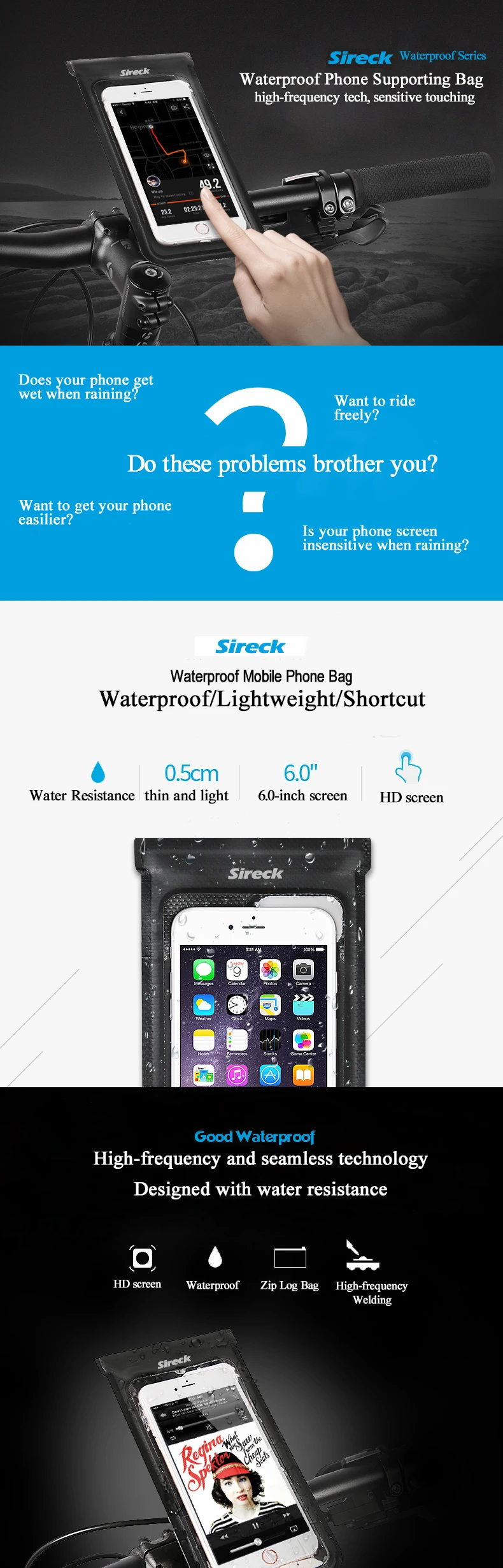 Sireck 6,0 дюймов сенсорный экран водонепроницаемый дорожный велосипед держатель для телефона крепление для велосипеда передняя трубка Руль держатель для смартфона