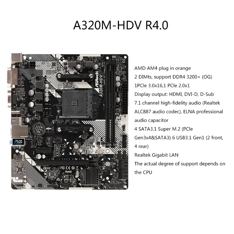 

K3NB ASROCHK-Platza base A320M HDV Rch.0, micro-atx Sokket AM4 DVI DDR4 A320