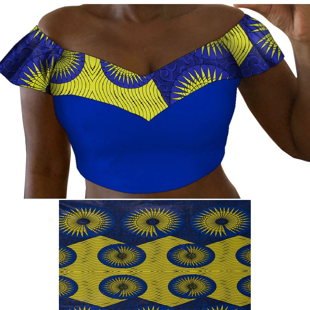 

Fashion Women Crop Top African Print V-neck Tube Top and 1 Yard Fabric WY9363
