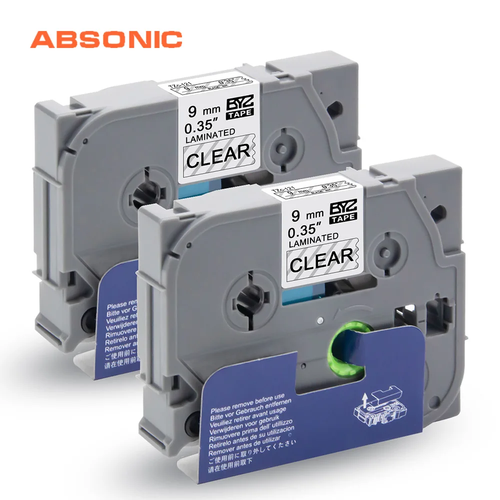 Absonic 2 шт. ламинированные ленты TZe-121 картриджи этикеточная лента для Brother P-touch CUB