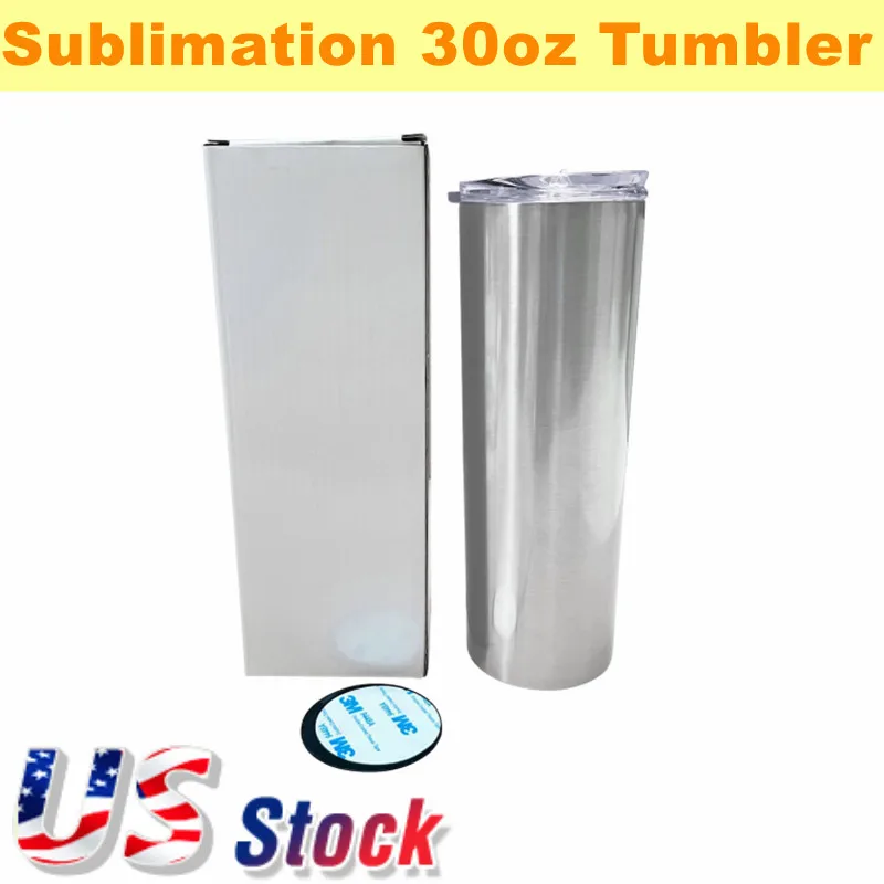 10pcs 30oz Sublimation Blank Silver Skinny Tumbler Stainless Steel Insulated Water Bottle Double Wall Vacuum Travel Cup