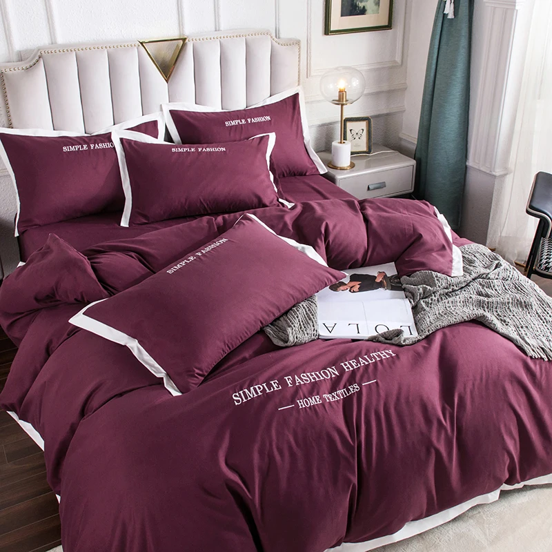 

Nordic Luxury Bedding Set Solid Color Quilt Covers King Size Flat Bed Sheet Pillowcase Embroidery Home Duvet Cover 240x220 Adult