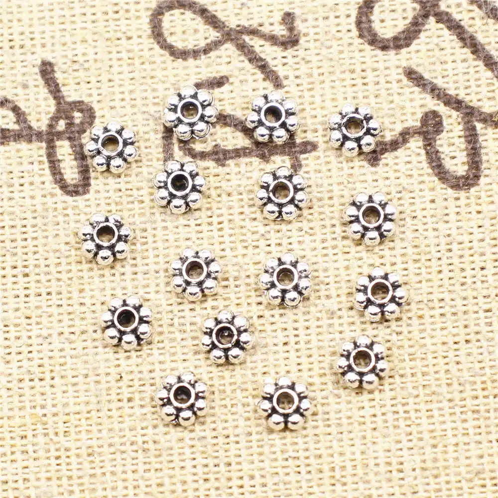 

Heart Pendant 5x5mm Flowers Spacer Antique Silver Color 50pcs