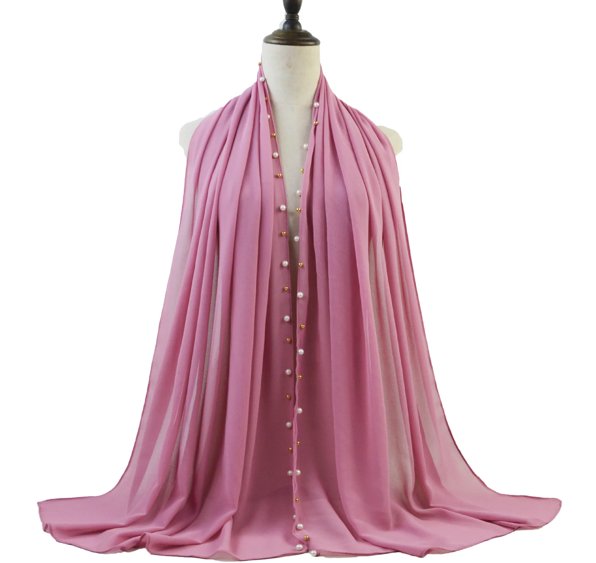 

New hot sale women plain bubble pearl chiffon scarf Head hijab wrap solid shawls headband foulard femme muslim hijabs stores