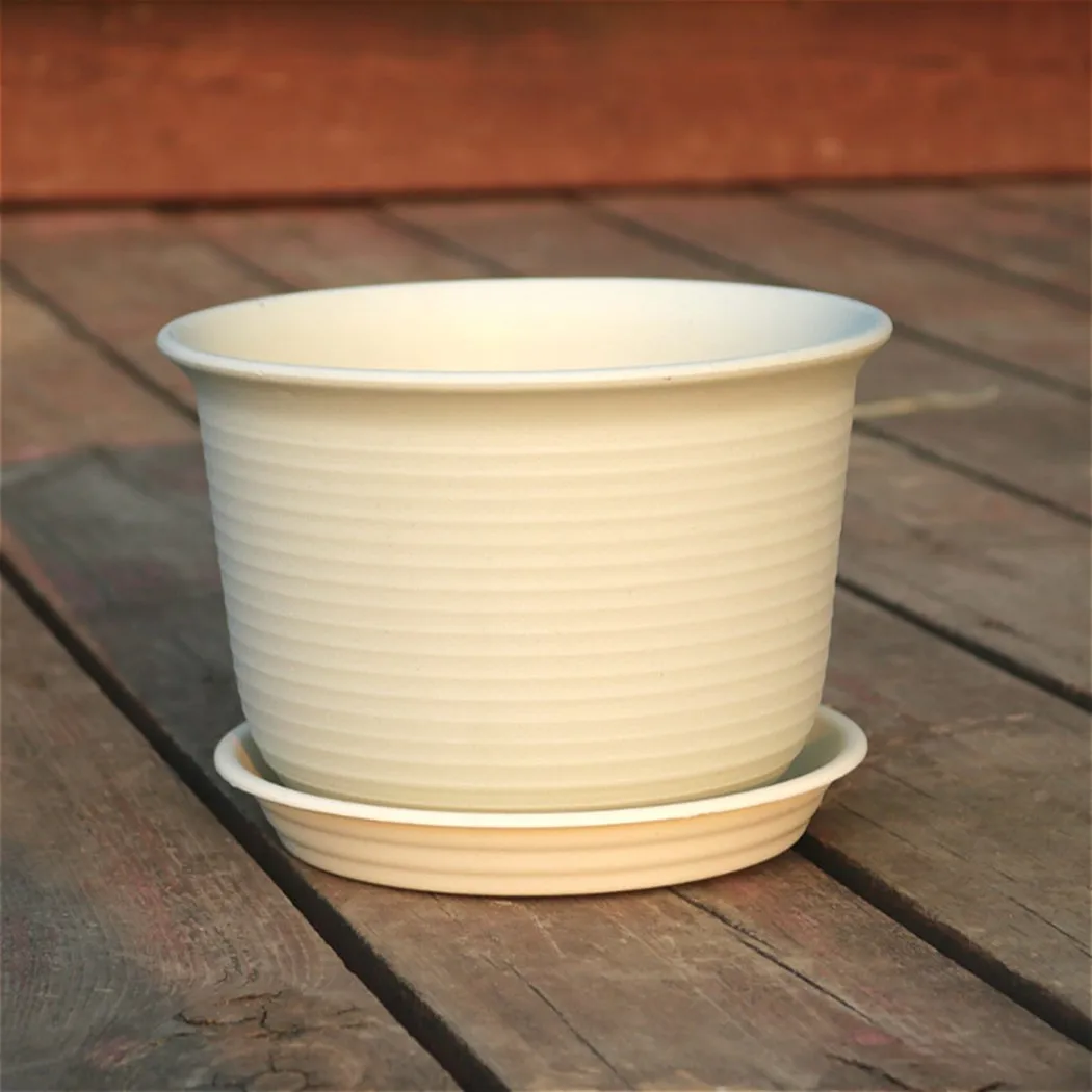 

15cm * 11cm Plastic Round Plant Planter Green Sill Pot With Tray Flower Pot Holder Container Plantation Water Garden