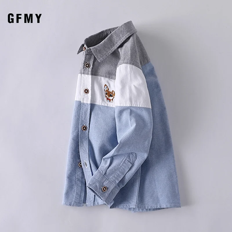 

GFMY 2020 Spring 100% Oxford Textile Cotton Full Sleeve Embroidery Pattern Boys Shirt 3T-12T Splice Kid Casual Clothes 9012