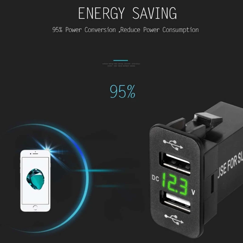 

40x20mm 12V Dual USB Car Charger LED Voltmeter Power Adapter For Suzuki Toyota