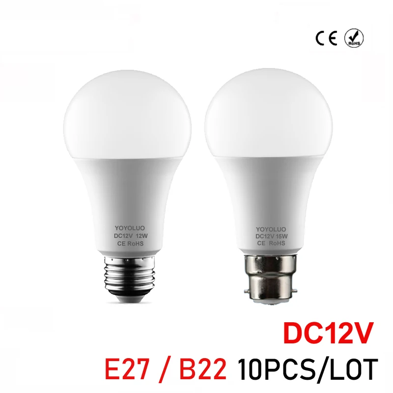 10 шт. E27 светодиодный лампа светильник с 3 Вт 6 AC/DC 12 V свет лампы 9W 12W 15W