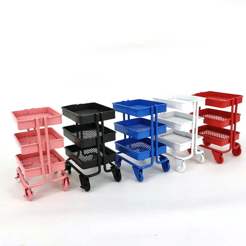 

Iron 3 Tier Trolley Storage Rack DIY Doll House Kitchen Furniture with Wheels