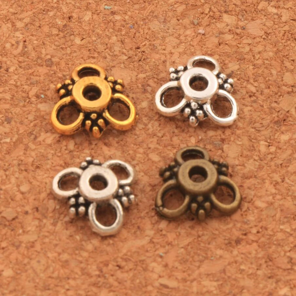 400Pcs Triangle Flower Dots Bead Cap 10x10mm Tibetan Silver/Gold/Bronze Jewelry Findings Components L1037