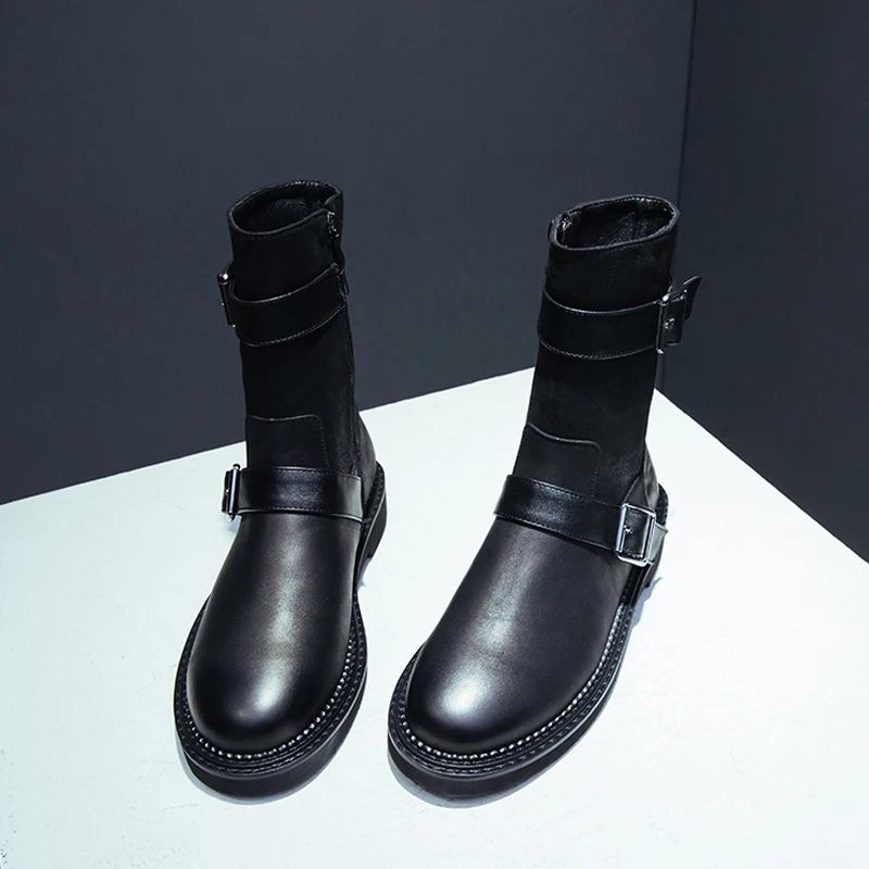 Модные женские ботинки в байкерском стиле винтажные ботильоны из натуральной