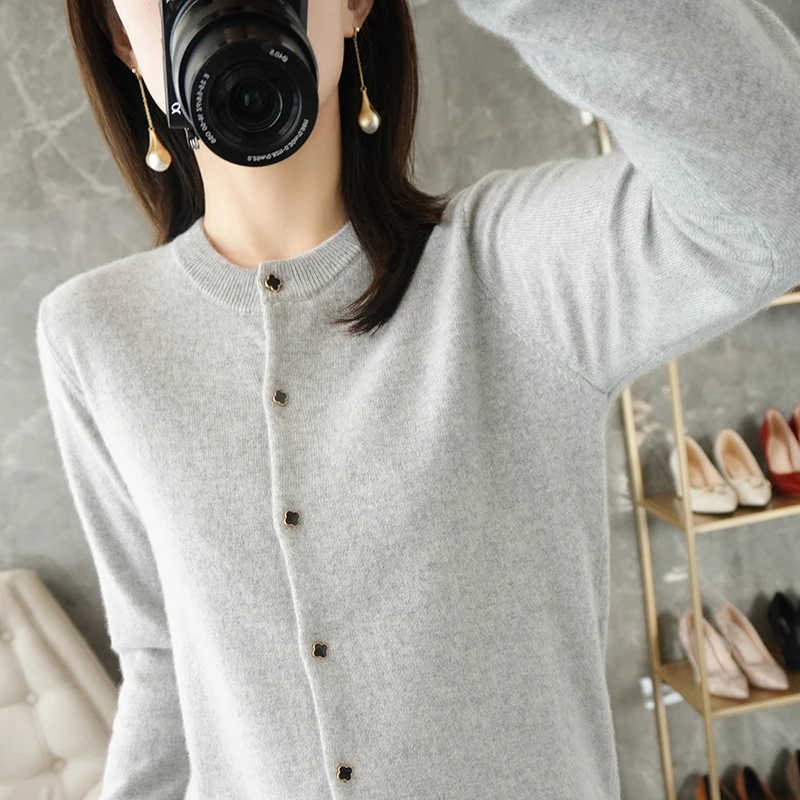 

Lafarvie Wool Blends Women Cardigan Sweater Tops For Spring Autumn Femme Clothing 2021 Knit Jumper O Neck Long Sleeve Casual
