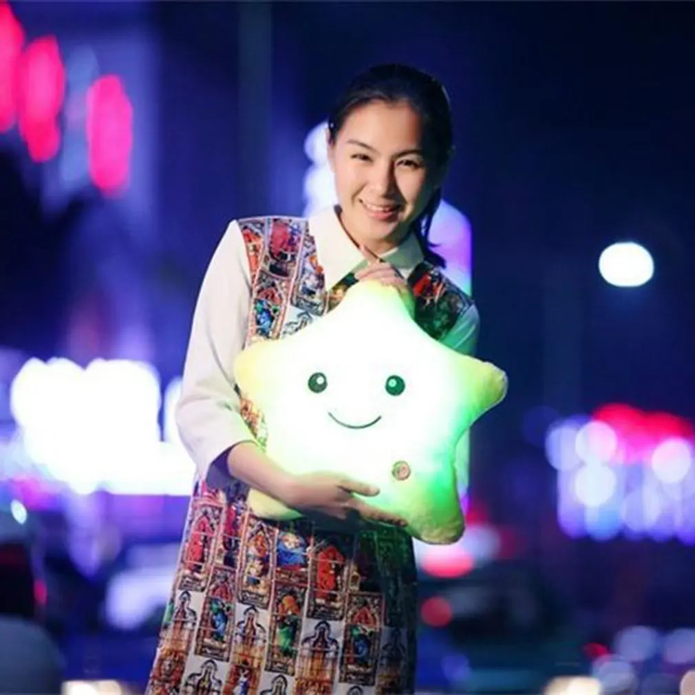 

Unique 40x35cm Luminous Pillow Vivid Star Design LED Light Cushion Plush Pillow for Bedroom Birthday Gift Toy for Kids