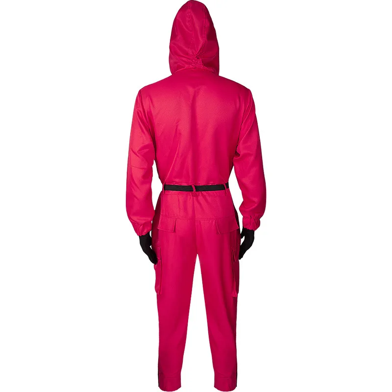 Ropa de Halloween para la familia, juego de calamar, Mono para ni&ntilde;os y adultos con cintur&oacute;n, guantes, trajes para pap&aacute; e hijo, conjuntos para ni&ntilde;os de 5 a 15 a&ntilde;os-1