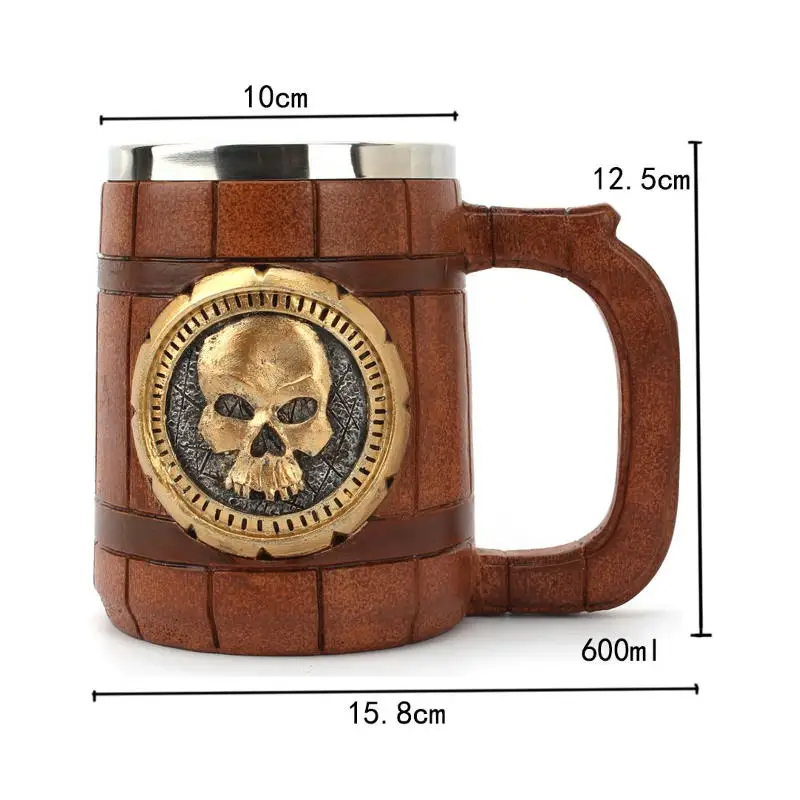 Пивная кружка в виде черепа из нержавеющей стали стиле ретро деревянная имитация