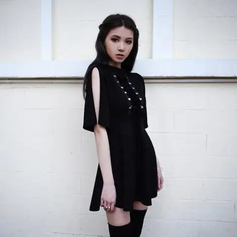 Украшенное лентой готическое женское черное платье Sukienki Панк Крест бретельки на