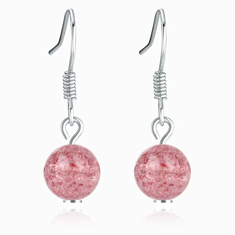 Женские Висячие серьги из чистого серебра 925 пробы натуральный кварц с клубникой