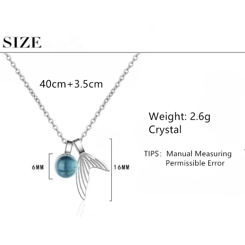 

New Water Drop Blue Crystal Fish Tail Pendant Necklaces For Women Trend Short Clavicle Chain 925 Sterling Silver Jewelry SAN158