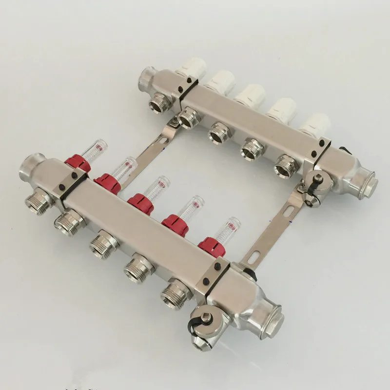 Нагревательный коллектор для пола 5 портов из нержавеющей стали 1/2 pex|steel|steel