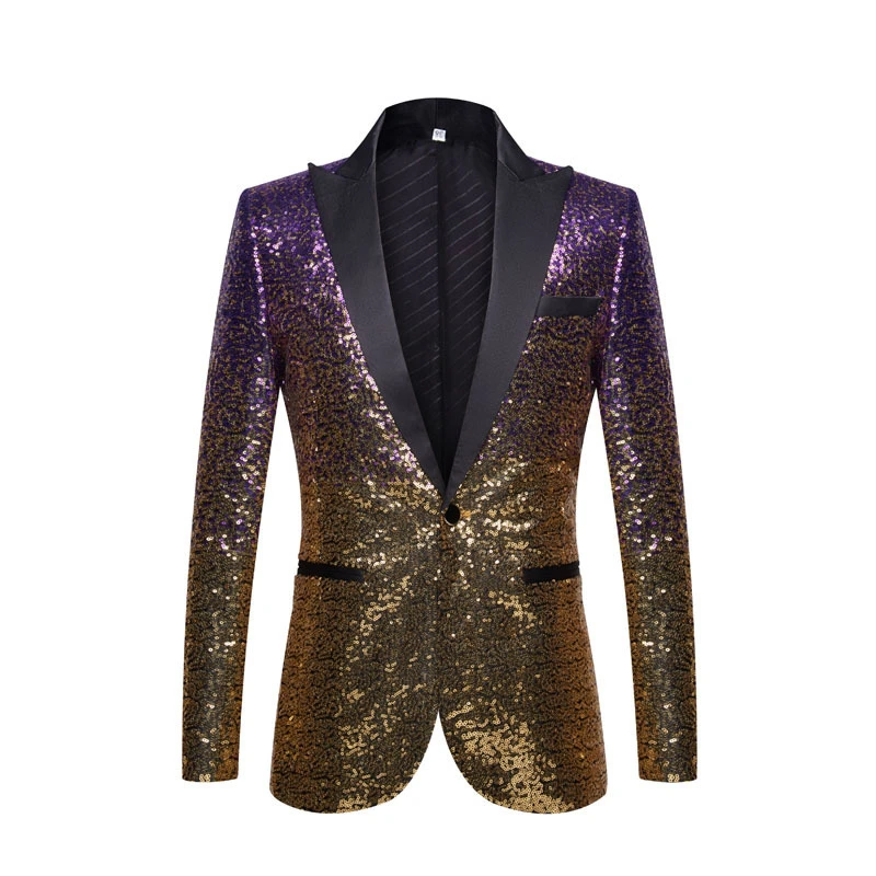 gold purple PYJTRL мужской модный приталенный пиджак золотистого и черного цвета для банкета, ночного клуба, блейзеры для певцов, свадебный смокинг для жениха - Цвет: gold purple