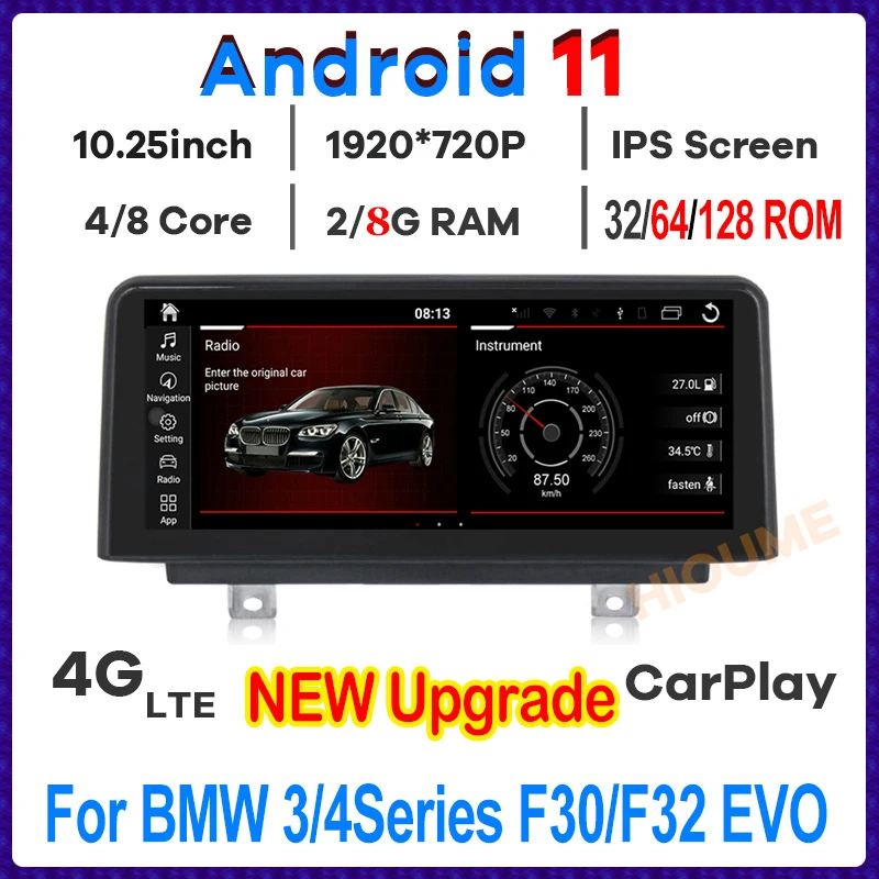 

10.25" 8Core 8G+128G Android 11 Car Multimedia Player GPS Navigation Radio Stereo for BMW F30 F31 F34 F32 F33 F36 2018-2019 EVO