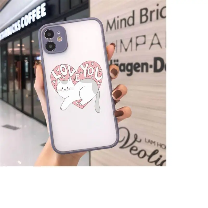 

Creative white Cute cartoon cat Phone Case matte transparent For gray iPhone 7 8 x xs xr 11 12 pro plus max mini Funda Clear