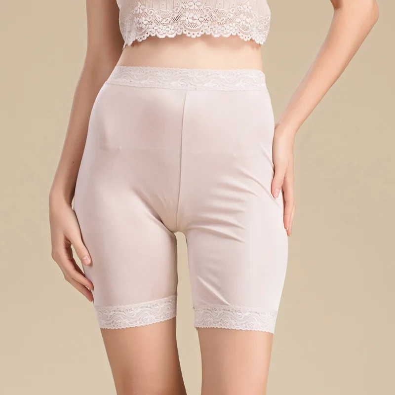 

Summer Women's 100% Real Silk Lace Top Safety Pants Double-sided Knitting Anti Exposed Silk Safety Five Pants BSY1031