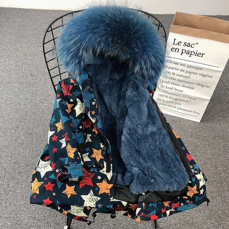 star w pear blue 1909 Новая модная зимняя одежда для мальчиков и девочек ростом 110-180 см, пальто с капюшоном, настоящий мех кролика, пальто - Цвет: star w pear blue