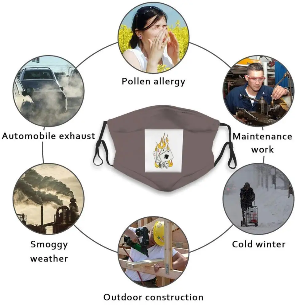 

Cards , Dice , Flames Reusable Mouth Face Mask With Filters Kids Flames