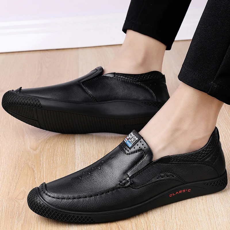 2021 Autumn Hot Sale Genuine Leather Flats Shoes Men Black Brown Loafers Slip on Male Casual Round Toe Summer Walk Shoes For Men