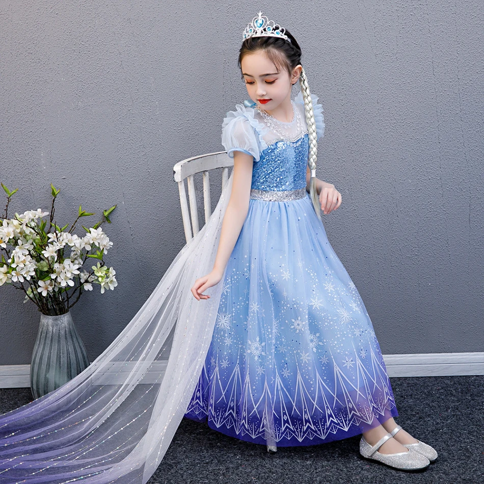 Elza Princess Girls Outfits Dresses Birthday Party Fantasy Clothes Carnival Sequins Tulle Up | Детская одежда и обувь