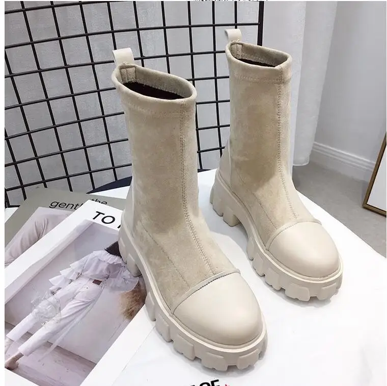 

Женские ботинки-носки, черные, в готическом стиле, на платформе, белые, 2020