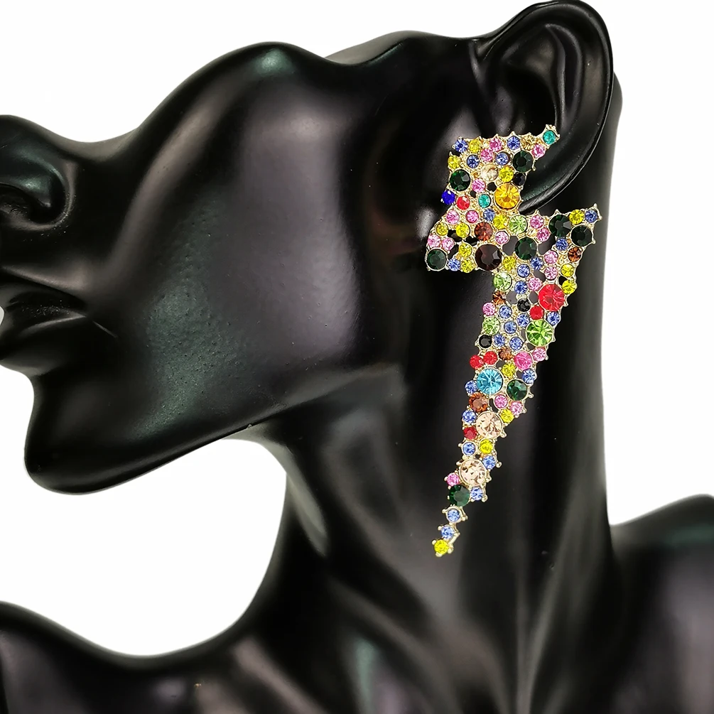 Multicolor Rhinestones Crystal Lightning Dangle Earrings For Women Statement Alloy Boho Fashion Jewelry | Украшения и аксессуары