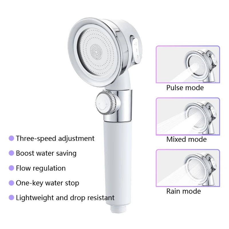 

Handheld Shower W/ Shower Head 3 Water Outlet Modes Wall Base Hose High Pressure 300 Thin Water Outlets for Bathroom