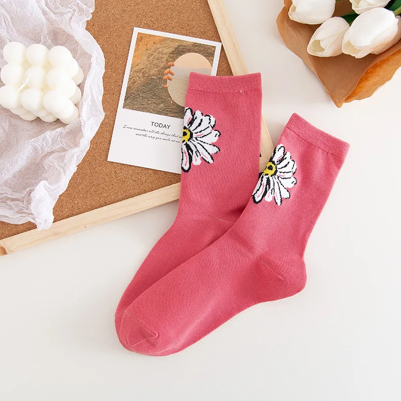 

Floral Ladies Socks The New Women Sock Fashion Simplicity Breathable Casual Middle Tube Cotton Sox Girls Japanese Calcetines
