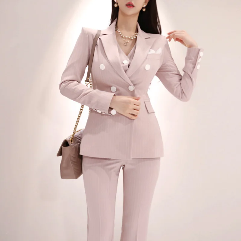 

Women Suits Female Pant Suits Office Lady Formal Business Set Uniform Designs Style Work Wear Vest Blazer and Pant 3 Pieces Set