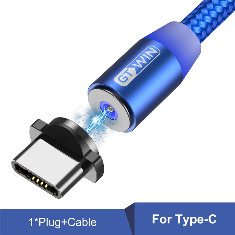 Blue for Type C GTWIN Магнитный кабель для быстрой зарядки Micro usb type C зарядное устройство для iPhone 11 XR 7 samsung S9 S10 быстро магнитные телефонные кабели 1 м/2 м/3 м - Цвет: Blue for Type C