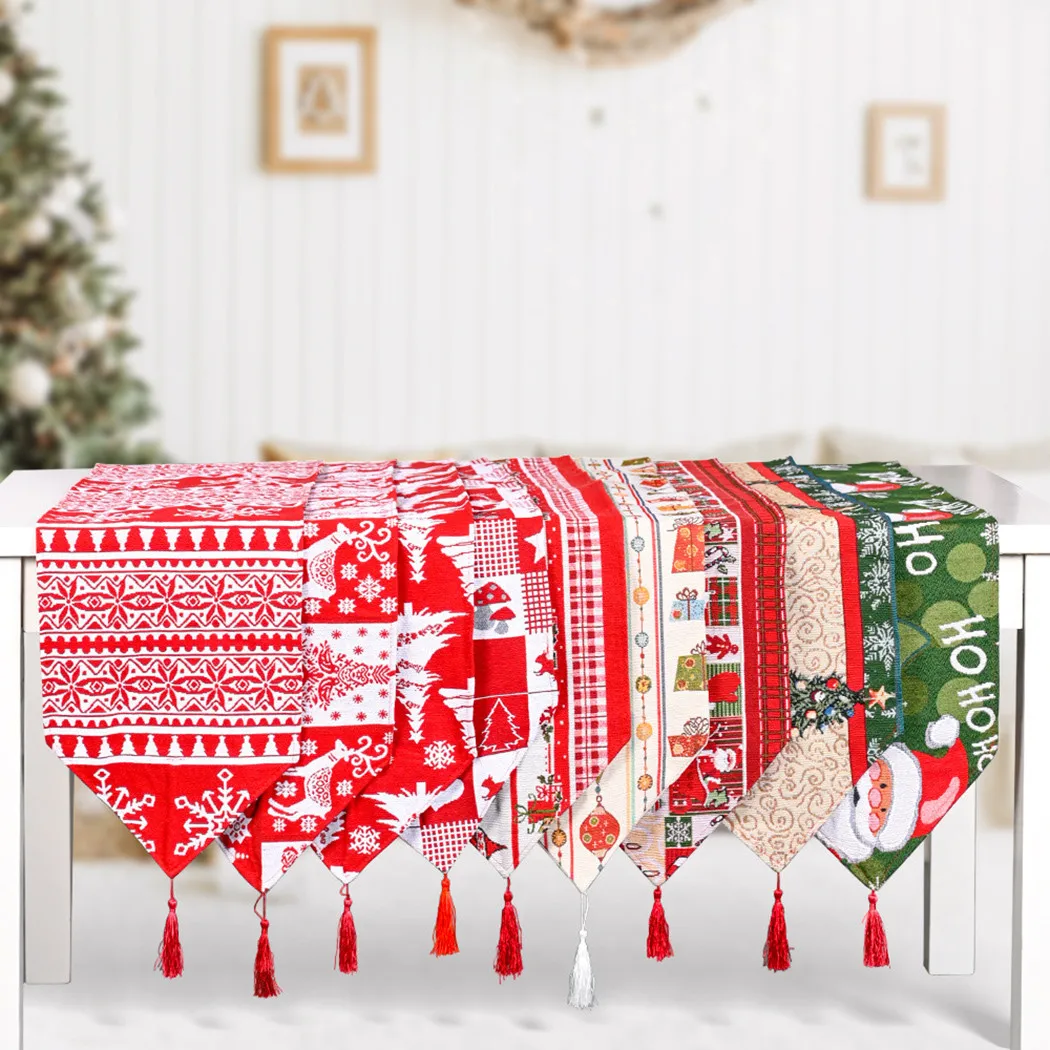 

Navidad Christmas Table Runner Mat Tablecloth Christmas Santa Claus Garland Decor Christmas Polyester Cotton Decor Table Runner