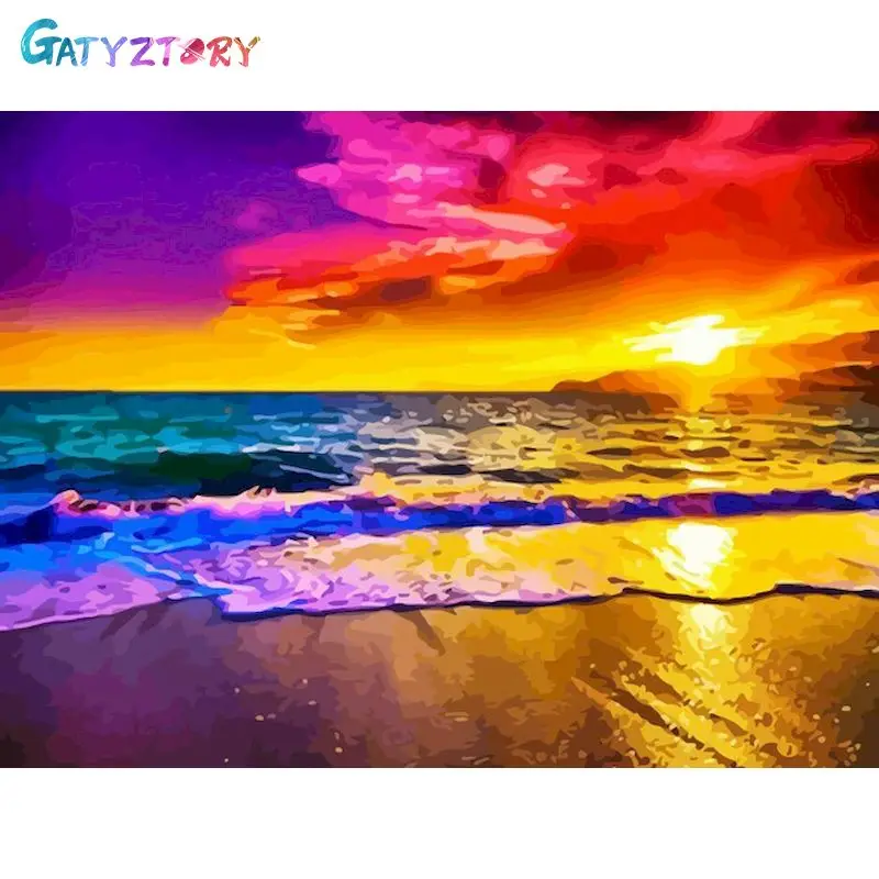 

Gatyztory Paint By Numbers For Adults Landscape Canvas Painting Colorful Seaside Coloring By Numbers Set Home Decor Acrylic Pain
