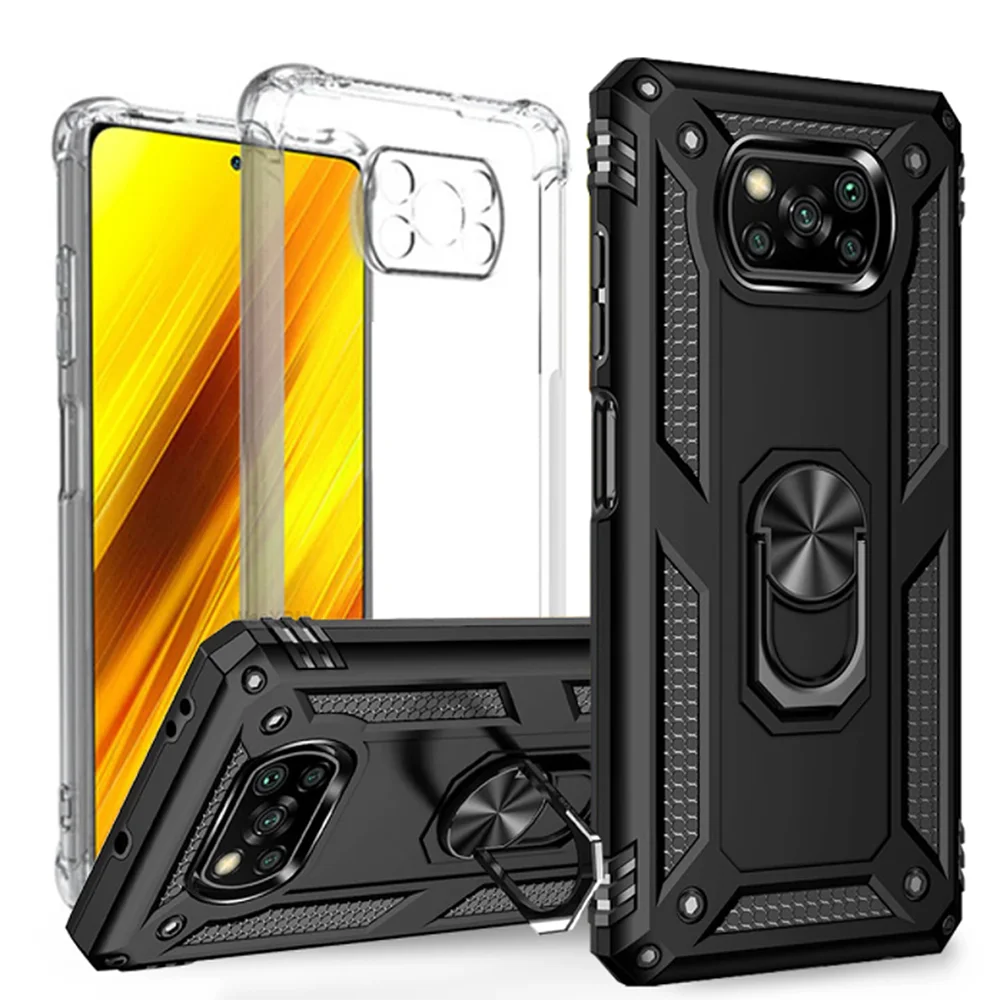 

Armor Transparent+TUP Phone Cover 2N1 For Xiaomi Poco X3 NFC X3 Pro X3 GT Case Camera Protector Stand Holder Car Ring Shockproof