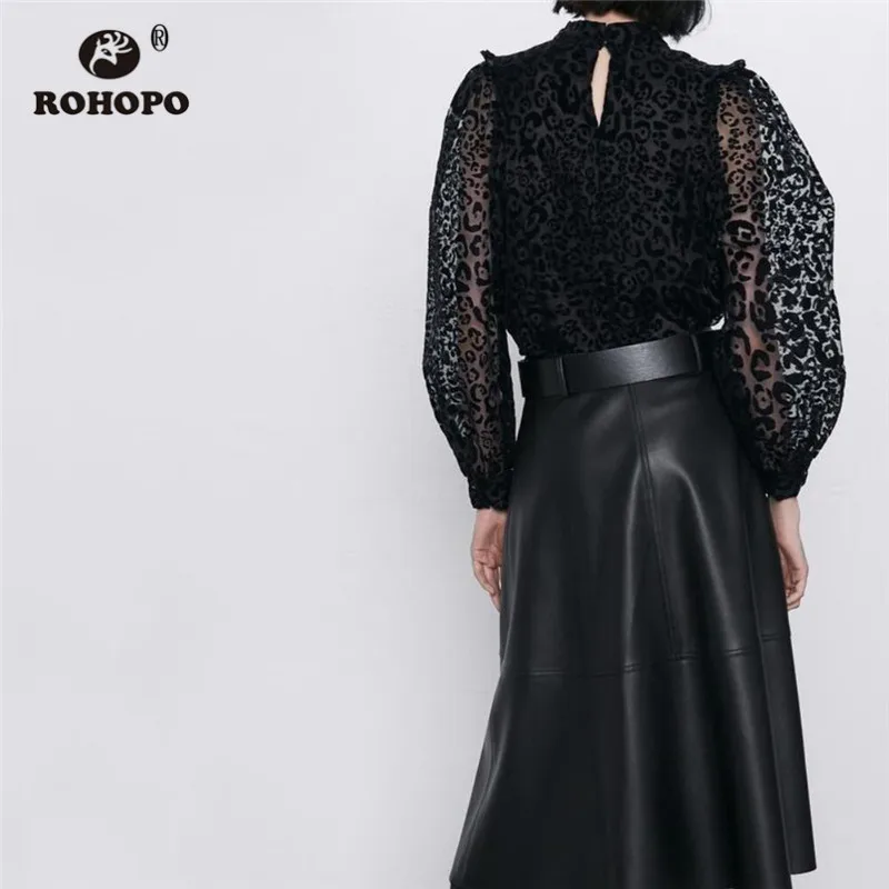 ROHOPO круглый воротник застежка-молния Добби животный принт блузка из органзы