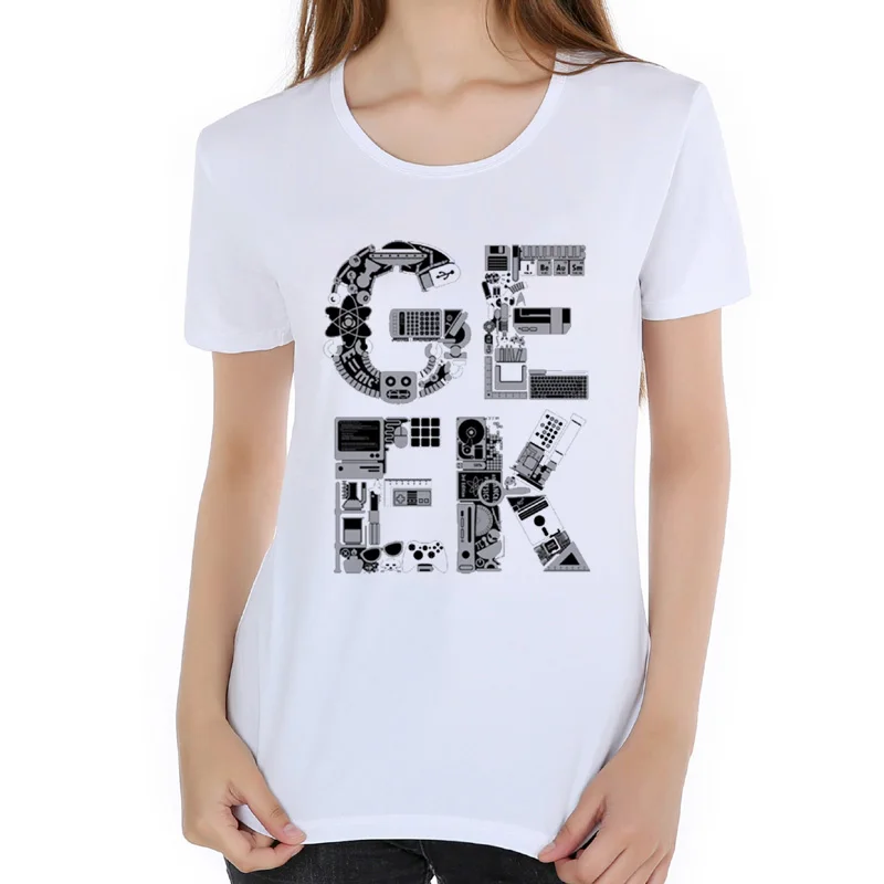 Женская футболка с буквенным принтом GEEK летняя забавным коротким рукавом для