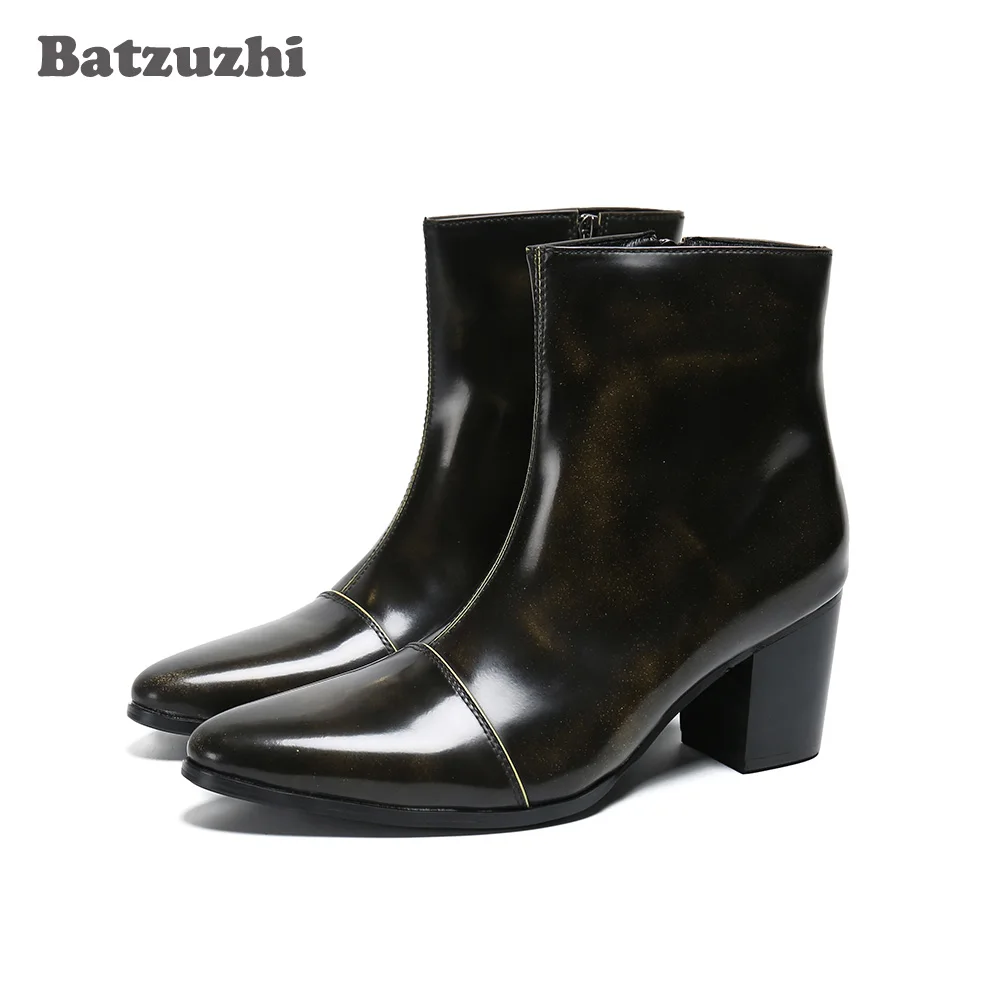 

Batzuzhi Bota Masculina/модные мужские ботинки ботильоны из бронзовой кожи на высоком каблуке 6,5 см мужские деловые ботинки на молнии мужские вечерние...